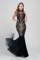 Terani Couture - High Necked Sheer Illusion Gown 1712gl3561