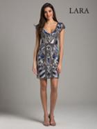 Lara Dresses - 29909 Cap Sleeve Geometric Beaded Short Dress