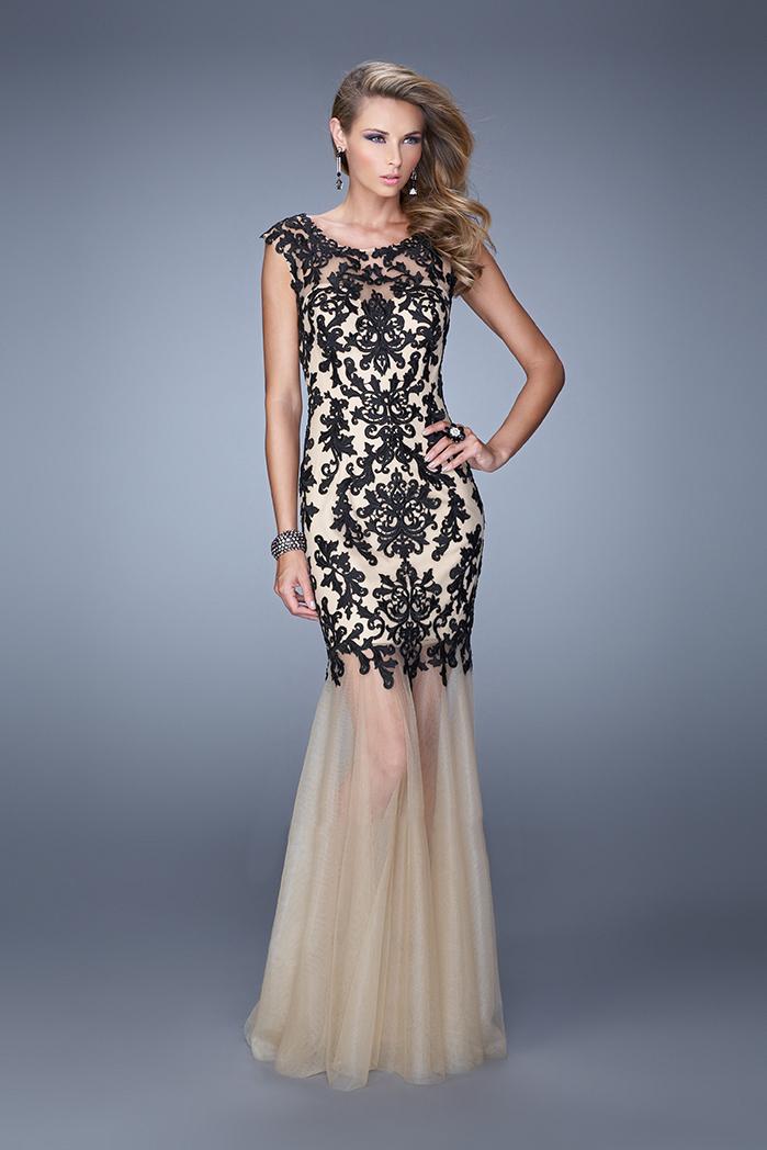 La Femme - 21286 Embroidered Illusion Bateau Trumpet Dress