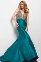 Jovani - 45247 Stunning Plunging Neckline Embellished Mermaid Dress