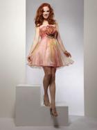 Janique - Short Multi-color Strapless Ruched Rosette Accented Tulle Dress D117