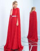 Ieena For Mac Duggal - 25740i Lace Cape Belted Dress