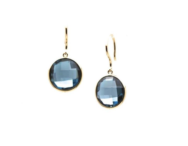 Tresor Collection - London Blue Topaz Round Faceted Simple Dangle Earrings In 18k Yellow Gold