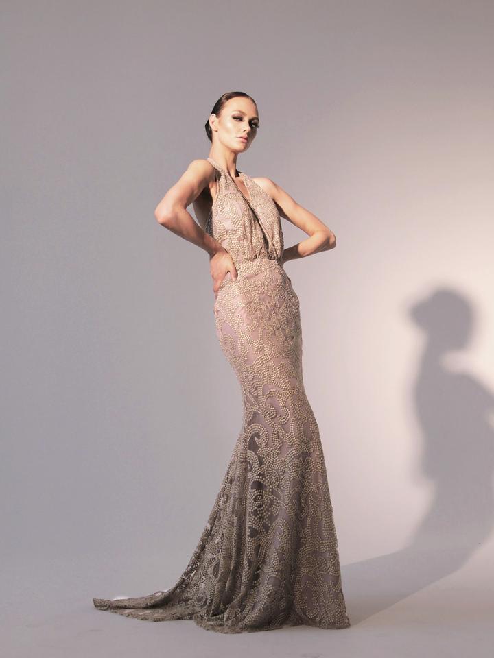 Nicole Bakti - 6799 Sequined V Neck Evening Gown