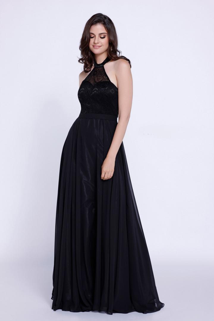 Halter Illusion Laced Bodice Long Gown