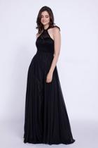 Halter Illusion Laced Bodice Long Gown