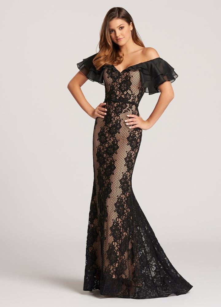 Ellie Wilde - Ew118166 Ruffled Off Shoulder Fitted Dress
