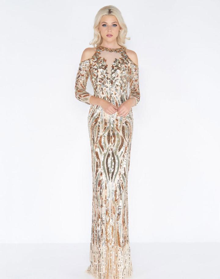 Cassandra Stone - 4573a Sequined Illusion Neck Sheath Dress
