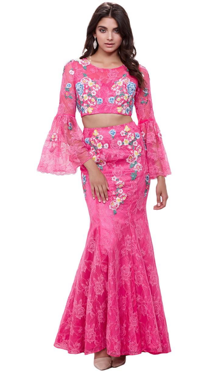Nox Anabel - Two-piece Embroidered Circular Flounce Sleeve Dress 8288