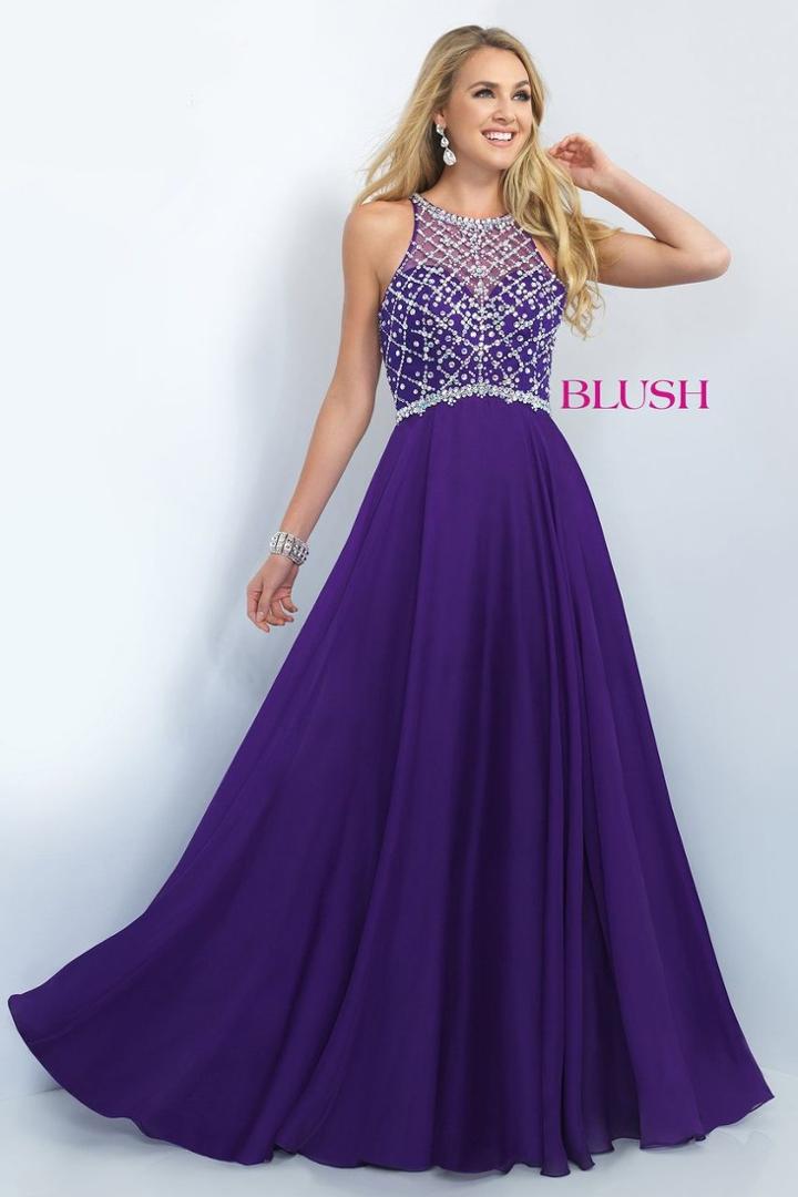 Blush - Stunning Crystal Embellished Illusion Back Gown 11071