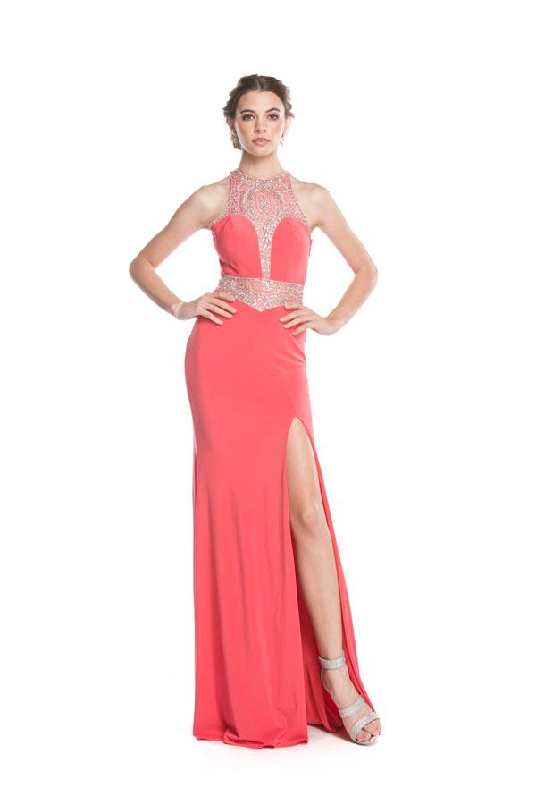 Aspeed - L1624 Bedazzled Halter Neck Sheath Prom Dress
