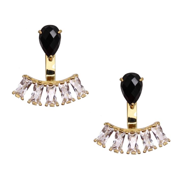 Rachael Ryen - Teardrop Baguette Ear Jackets - Black Onyx