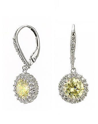 Cz By Kenneth Jay Lane - Classic Round Canary Drop Pierced Earring