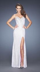 La Femme - Dainty Strapless Sweetheart Sheath Gown With Slit 20165