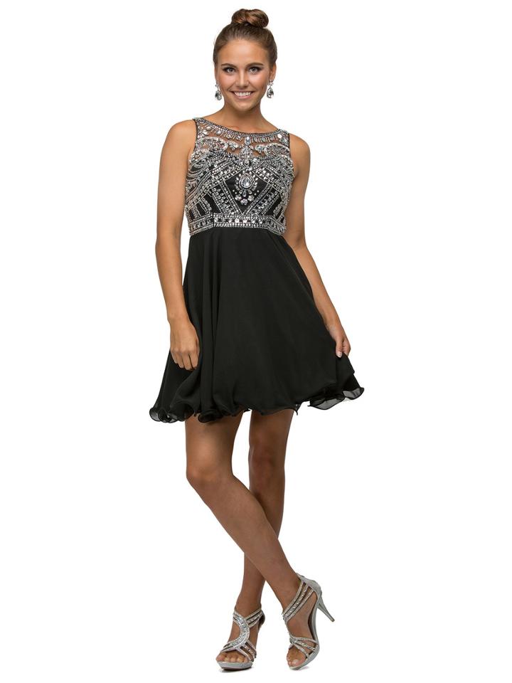 Jewel Crusted Illusion A-line Short Dress