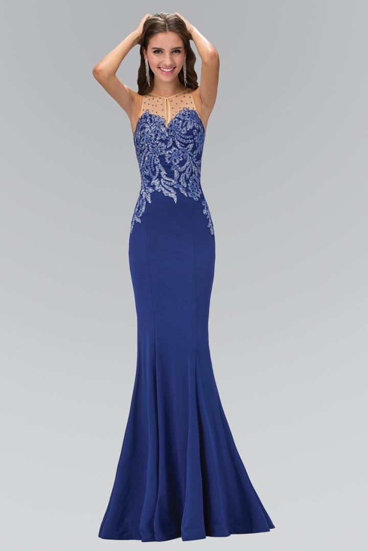 Elizabeth K - Illusion Jewel Neckline With Sheer Back Gown Gl1413