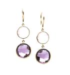 Tresor Collection - Rose Quartz & Amethyst Simple Two Dangle Earrings In 18k Yellow Gold