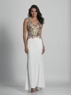 Dave & Johnny - A6355 V-neck Beaded Appliqued Fitted Gown
