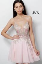 Jovani - Jvn61629 Bedazzled Deep V-neck A-line Cocktail Dress