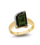 Tresor Collection - Green Tourmaline With Diamond Pave All Round Ring In 18k Yellow Gold