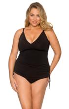 Curve Swimwear Black 397d/dd Adj. Shirred Tankini W/ Removable Cups Top