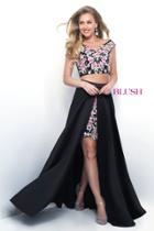 Blush - Two-piece Floral V-neck Satin A-line Dress 11288