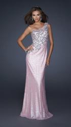 La Femme - Glamorous Embellished Asymmetric Column Gown 17804