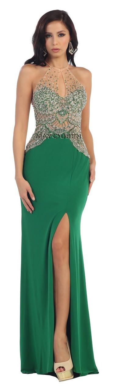 Lavishly Embellished Illusion Halter Neck Jersey Dress