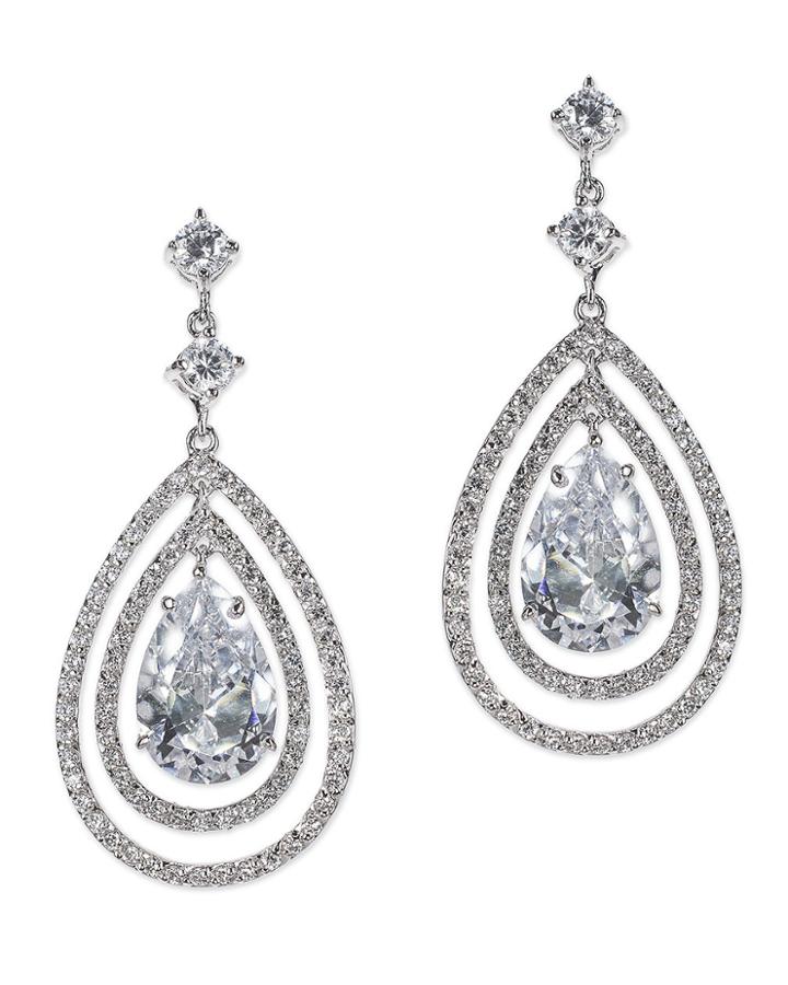 Cz By Kenneth Jay Lane - Double Halo Pear Pierced Earring