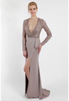 Terani Evening - 1721m4338 Plunging V-neck Sequined Evening Gown