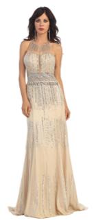 Halter Neck With Rhinestone Embellished Long Dress