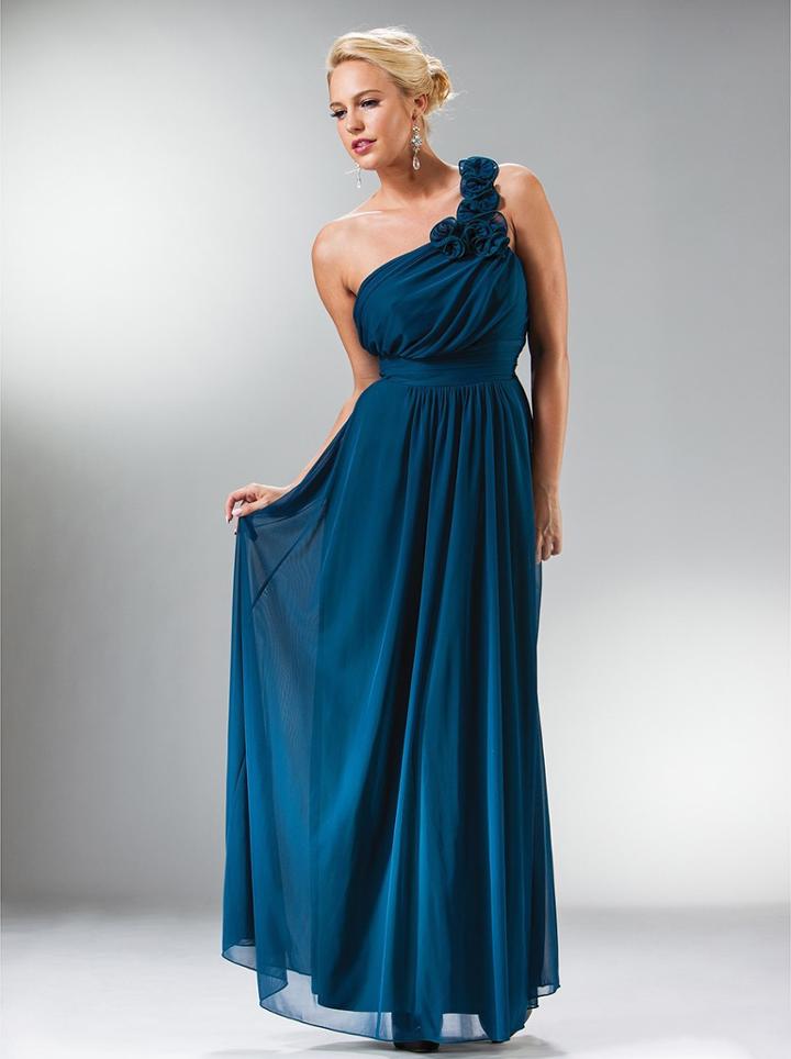 Cinderella Divine - Floral Accented Draping Bodice Chiffon Gown