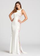 Ellie Wilde - Ew118114 Multi-colored Embroidered Jersey Sheath Dress