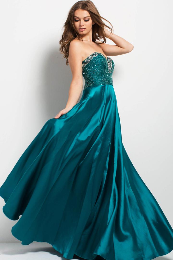 Jovani - 45078 Embellished Deep V-neck A-line Dress
