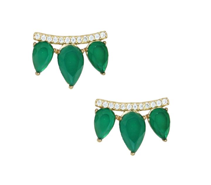 Rachael Ryen - Gemstone Wing Studs - Emerald Onyx
