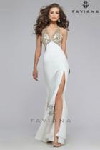 Faviana - Embellished V-neck Neoprene Long Evening Gown S7730
