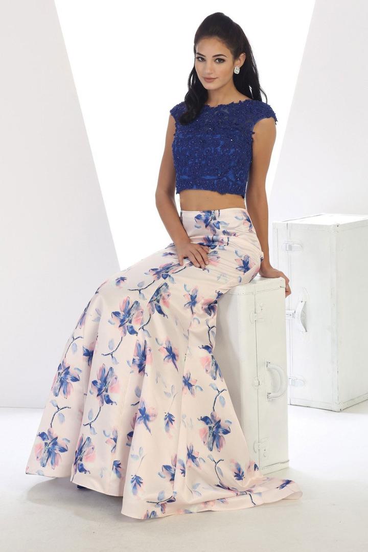 May Queen - Bejeweled Lace Applique Two-piece Mermaid Dress Rq7447