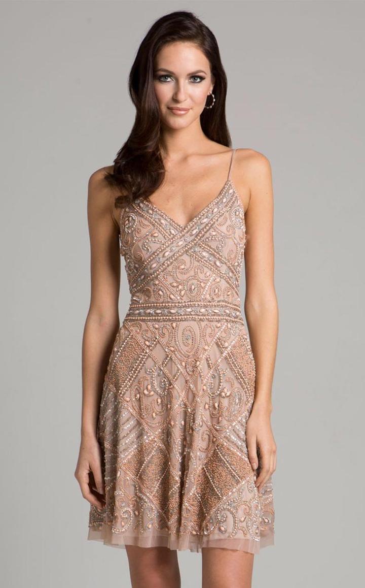 Lara Dresses - 33409 Beaded V-neck Sheath Dress