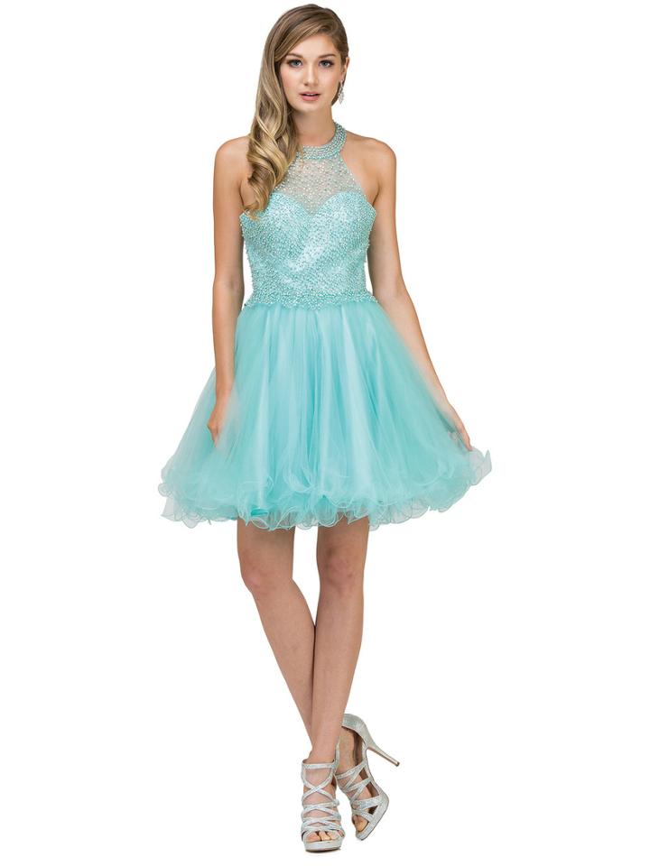 Dancing Queen - 2052 Beaded High Halter Cocktail Dress