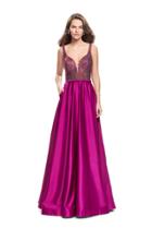 La Femme - 25348 Sleeveless Crystal Crusted Plunging Satin Gown