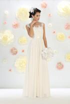 Attractive Cap Sleeve Lace Applique Long Dress