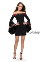 La Femme - 26674 Floral Applique Off-shoulder Mini Dress