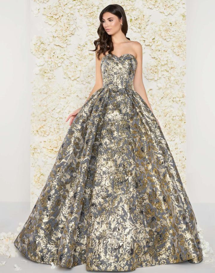 Mac Duggal Couture - 66222d Floral Print Metallic Ballgown