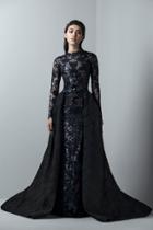 Saiid Kobeisy - 3391 Long Sleeve Tulle Brode Gown With Overskirt