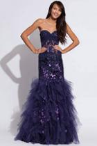 Jovani - Strapless Sweetheart Beaded Lace Trumpet Gown 172008