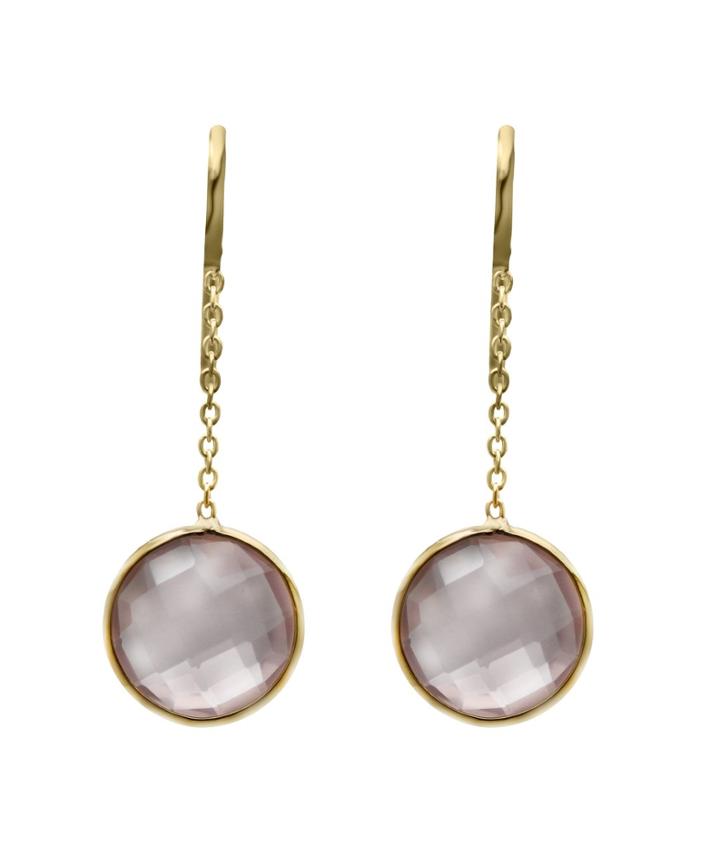 Tresor Collection - Rose Quartz Rd Simple Dangle Earrings In 18k Yg