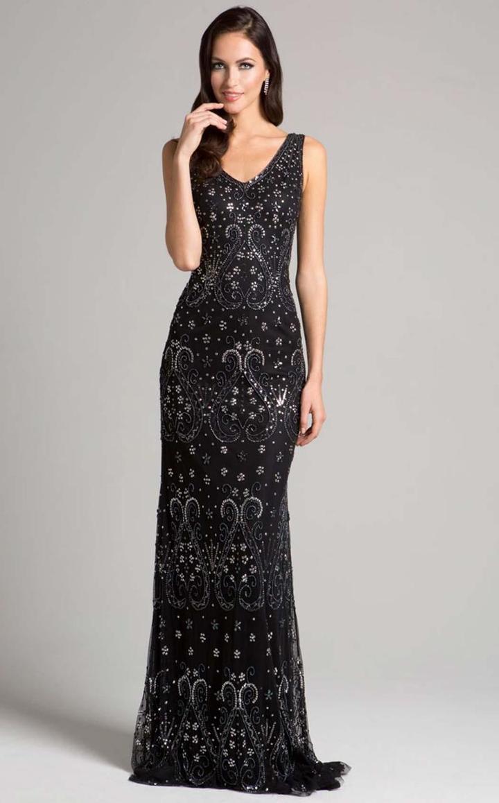 Lara Dresses - 33293 Beaded V-neck Dress