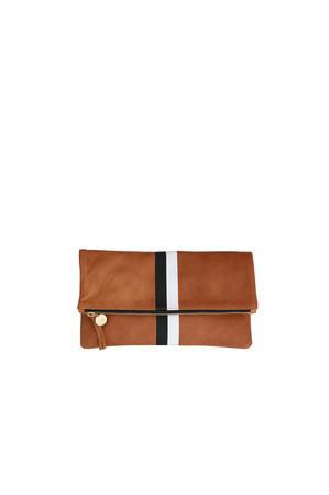 Clare Vivier Striped Foldover Clutch In Camel