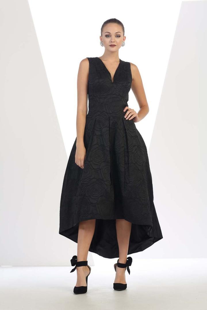 May Queen - Rq7449 Sleeveless Jacquard High Low Dress