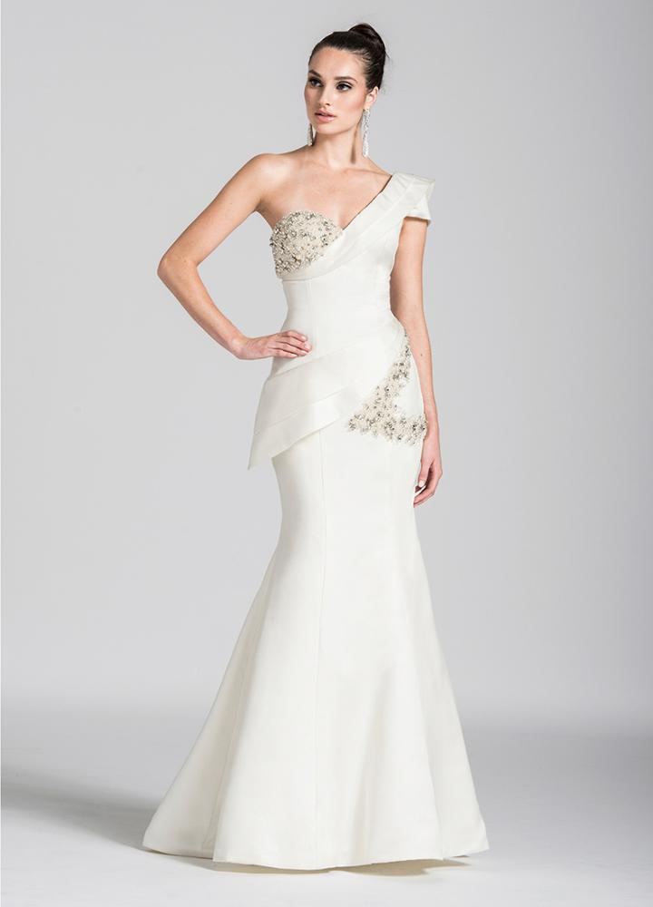 Ashley Lauren - 1087 Beaded Asymmetric Pleated Mermaid Dress